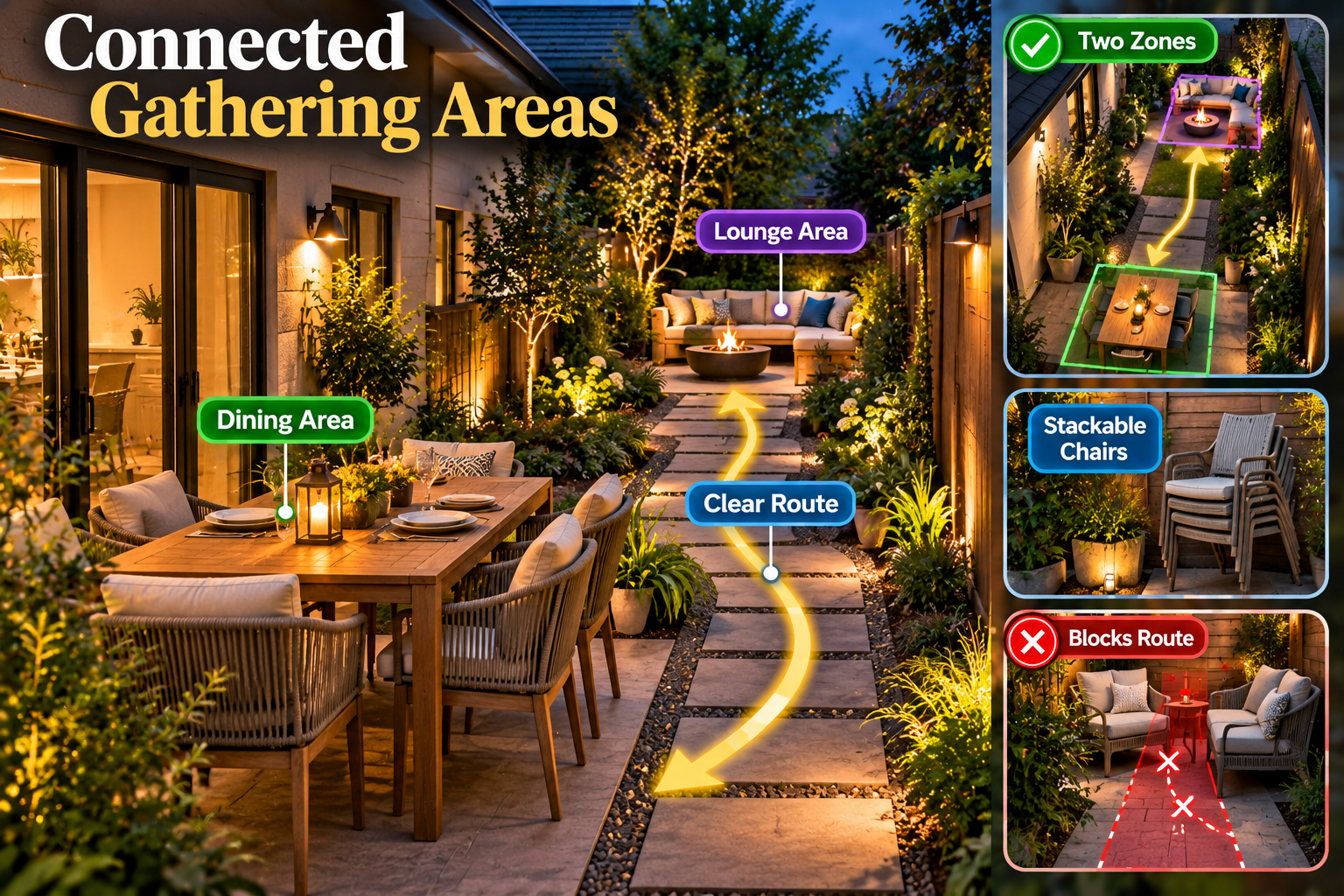 11. Connected Gathering Areas In A Narrow Yard