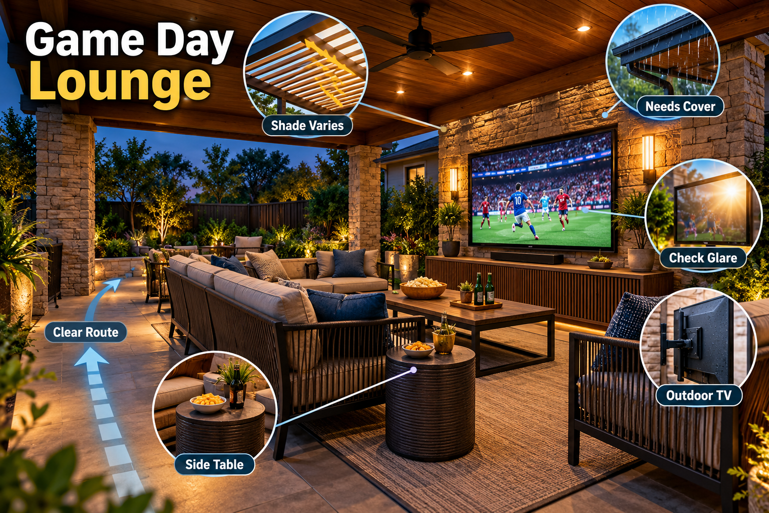 3.Covered Lounge for Watching Games