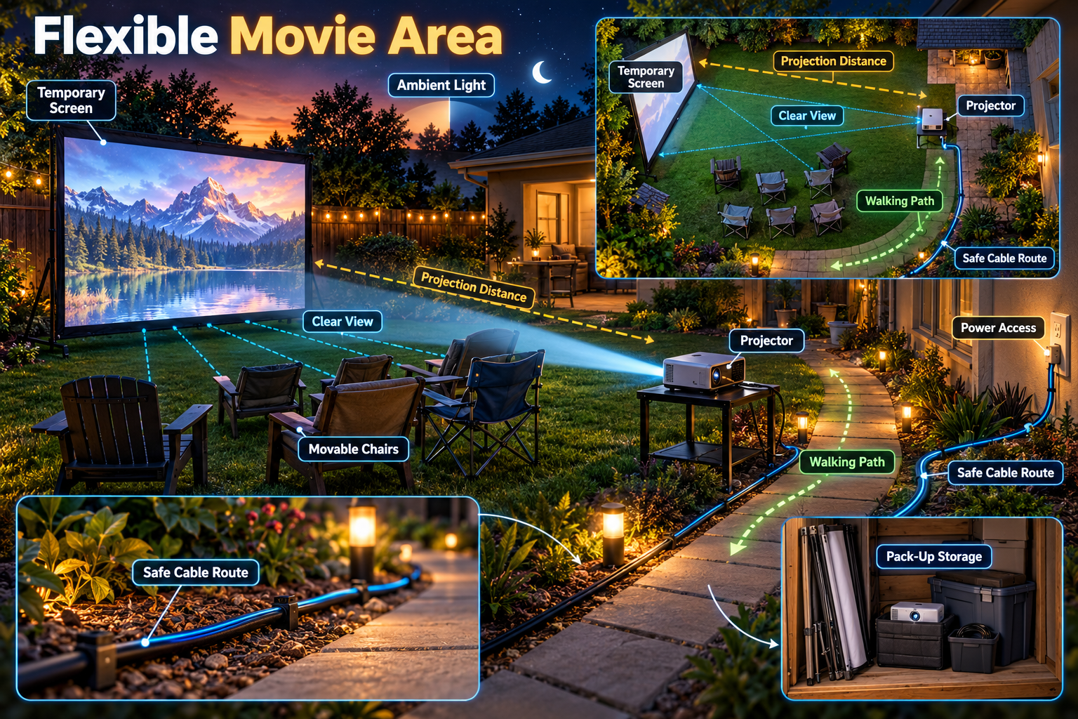 8. Flexible Backyard Movie Area