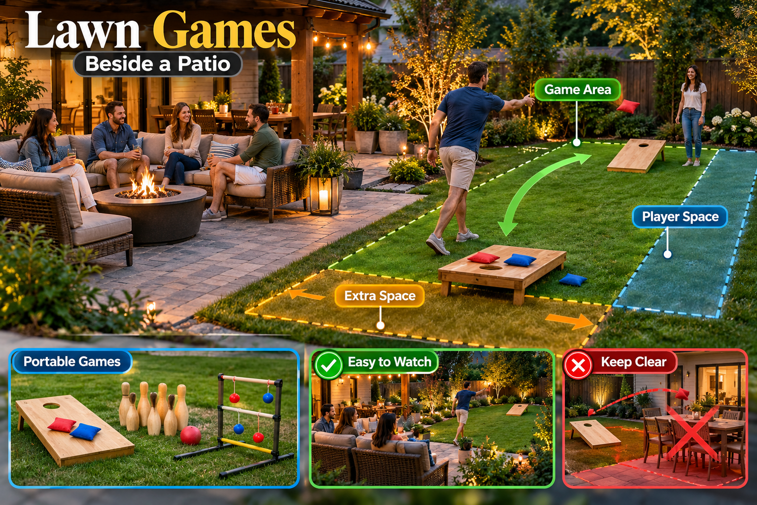 9. Lawn Games Beside A Seating Patio