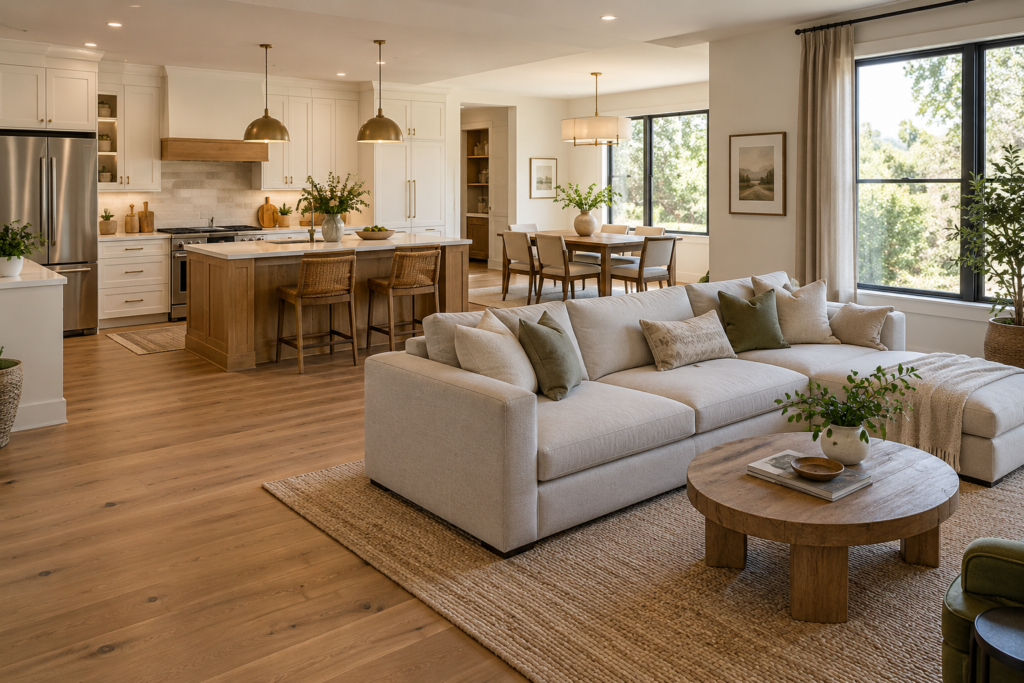 open floor plan kitchen and living room​